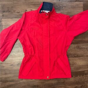 Columbia Womens Nylon Rain Jacket S Red Full Zip Hooded Outdoor Logo Windbreaker